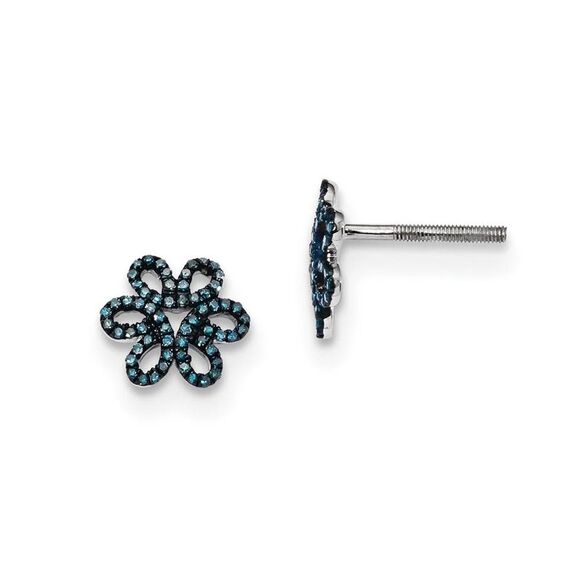 Blue Diamond 10mm Open Flower Post Earrings in Sterling Silver